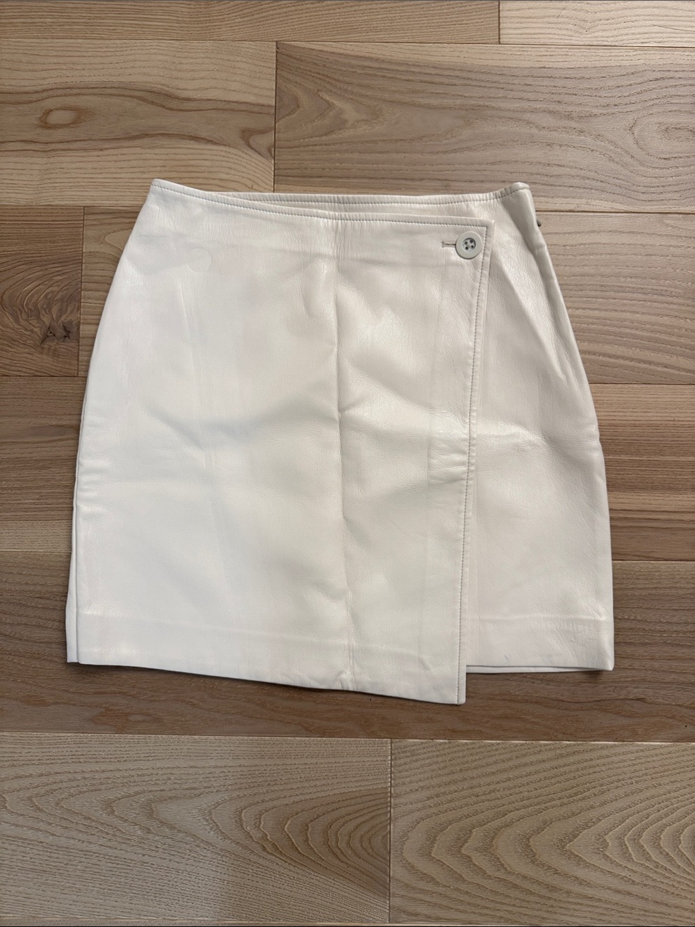 Babaton Cream Faux Leather Wrap Mini Skirt